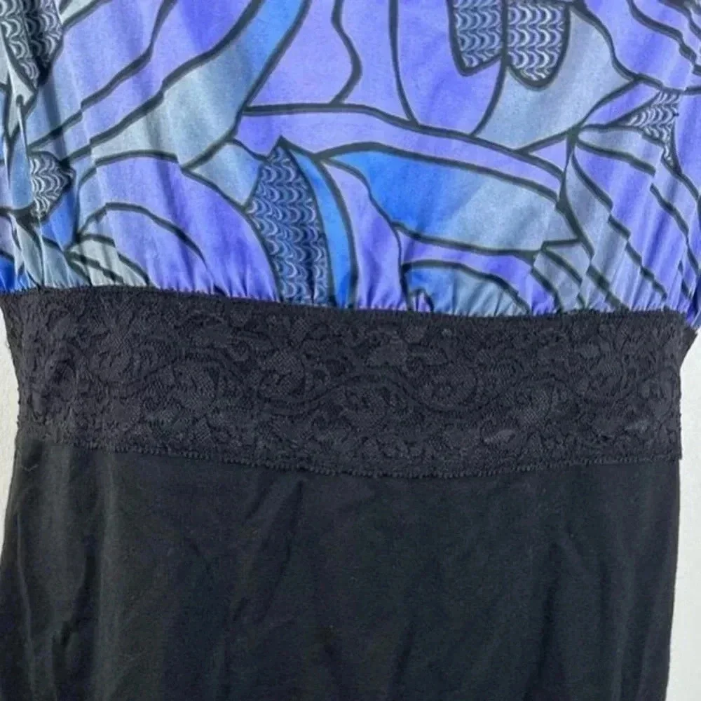 Vintage Free People Y2K Blue Green Black Fitted Bodycon Tie Back Dress Size L